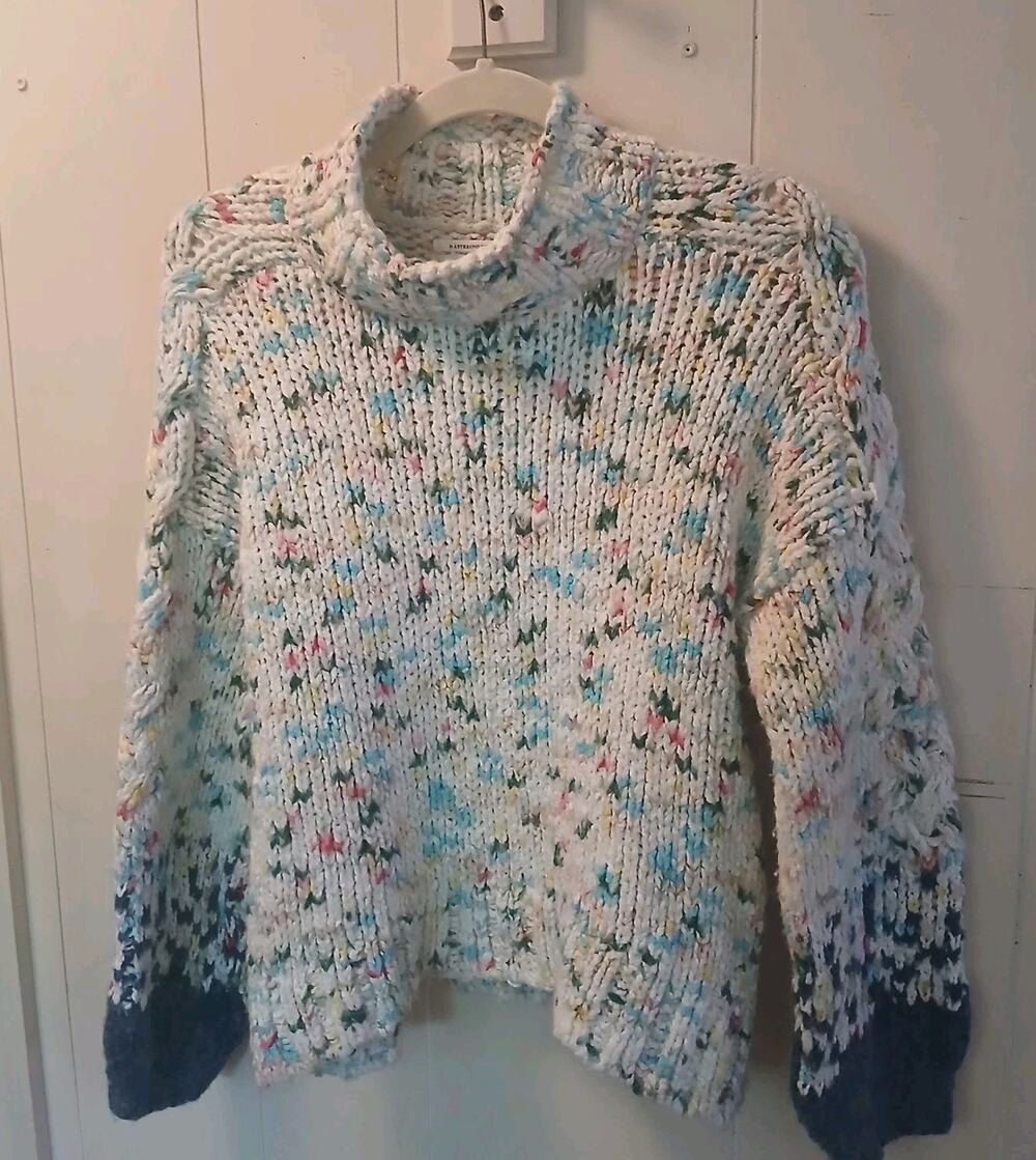 ANTHROPOLOGIE GAIA CHUNKY KNIT CONFETTI MOCK NECK WOOL ALPACA SWEATER S